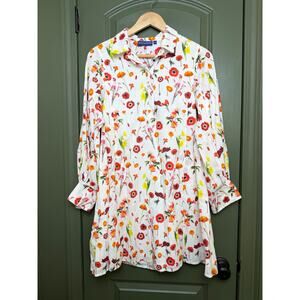 NWT Ro's Garden Chloe Mini Long Sleeve Floral Shirt Garden Dress Red Avignon XS